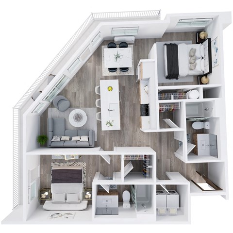 Floor plan for 2 beds, 2 baths, 1074 sqft